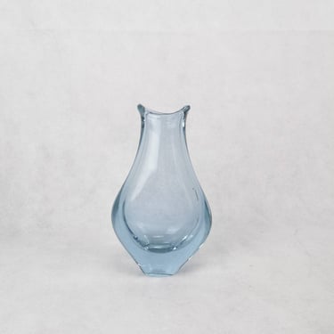 Blue Glass Vase by Milosav Klinger for Zelenzi Brod Glass Art Work, Hand Made, Mid Century from 60's, Vintage Vase 