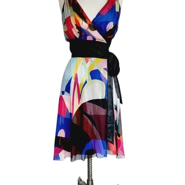 Vintage 2000s Diane von Furstenberg  Wrap Dress Bold Silk Print Sleeveless 