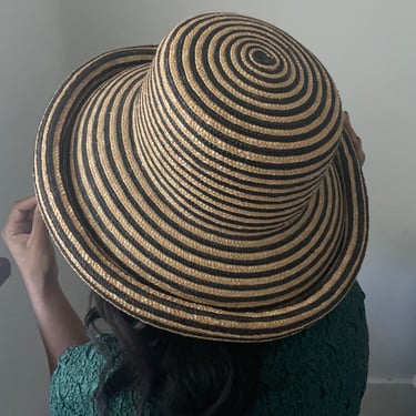 vintage LAURA ASHLEY striped straw hat 