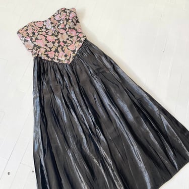 1980s Metallic Brocade Strapless Dress 