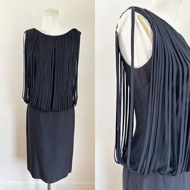 Vintage 1960s Black Cage Fringed Dress / S 