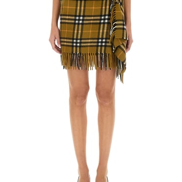 Burberry Women Wool And Cashmere Check Scarf Style Skirt