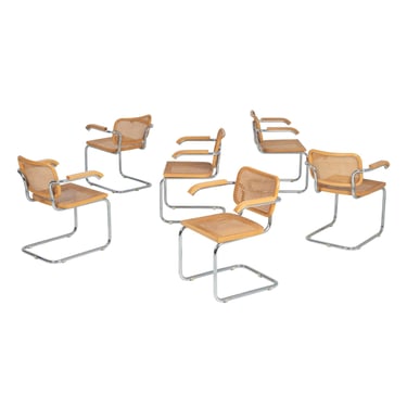 Marcel Breuer B64 Cesca Dining Chairs with Arms set of Six