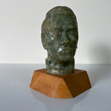 70's David Coltart Green Carved Marble Bust Sculpture 