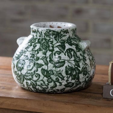 Green Squat Heirloom Vase, neutral home decor, grandmillennials, old new decor, Parisian decor, bookshelf vase, gifts for her 