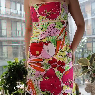 Vintage Moschino Jeans Fruit & Veggie Print Mini Dress – Y2K Pop Art Style