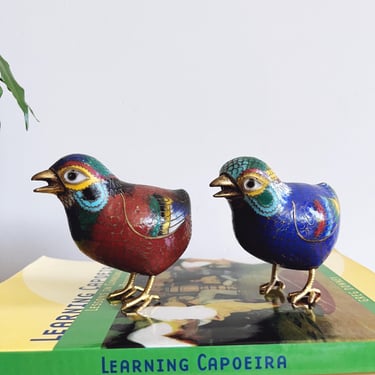 Vintage Chinese Cloisonné Enamel Birds - Pair 