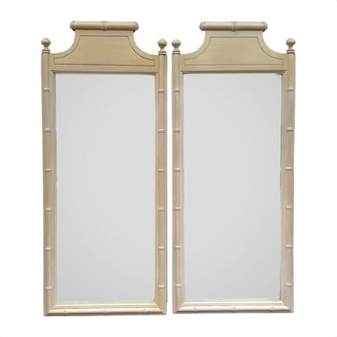 Faux Bamboo Mirrors by Henry Link Bali Hai 45x19 FREE SHIPPING Set of 2 Vintage Beige Narrow Faux Bamboo Coastal Hollywood Regency Pair 