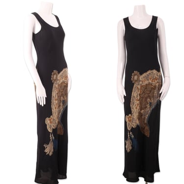 90s HARARI silk slip dress, vintage 1990s minimalist sheath, summer party dress, print maxi dress sz S 