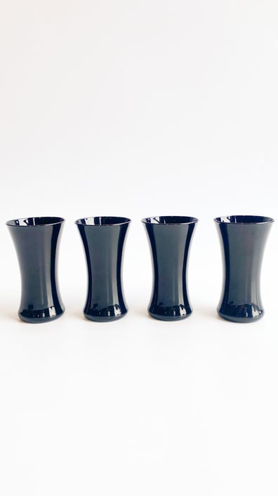 Vintage Small Black Curved Tumblers, set of 4