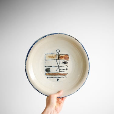 Vintage Studio Pottery Art Plate with Modern Abstract Motif, Salt Glazed Decorative Plate 