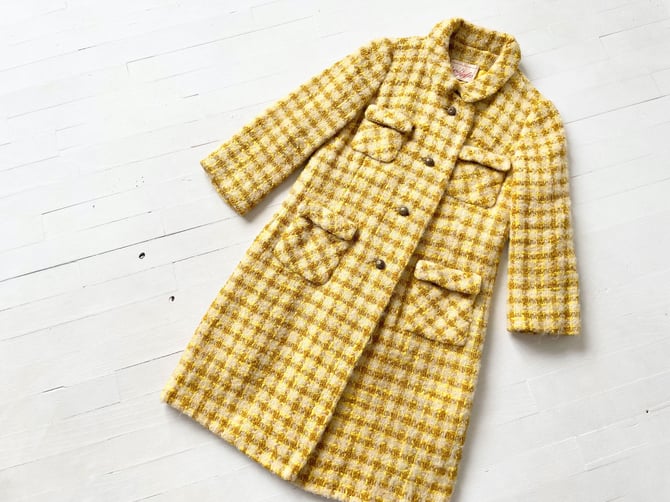 1960s MCM Yellow Plaid Wool Coat 