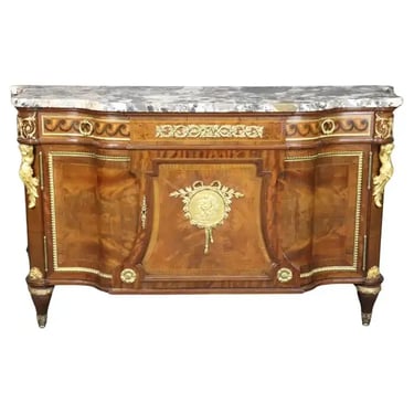 French Linke Quality Antique Mahogany Commode with Dore' Bronze Putti Mounts