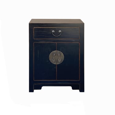 Distressed Wood Grain Black Lacquer Drawer End Table Nightstand cs7764E 