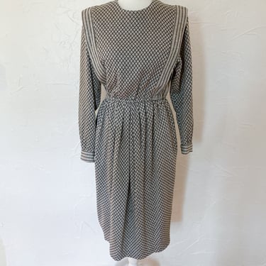 70s/80s Gray and Black Abstract Grid and Striped Knit Dress | Medium/Large 