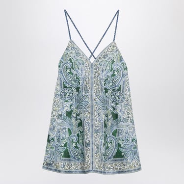 Zimmermann Ottie Swing Mini Dress With Green/Blue Linen Print Women