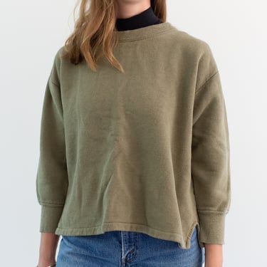 Vintage French Faded Olive Green Crew Sweatshirt | Cozy Fleece | 70s Made in France | FS109 | M | 