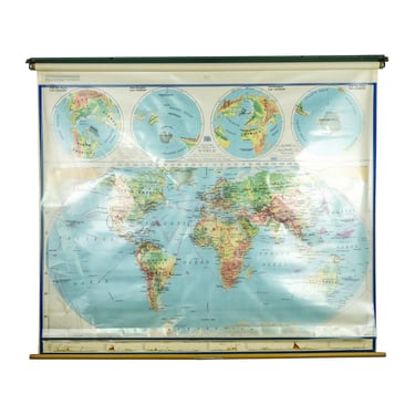 1966 Pictorial Relief with Merging Colors Roll Up World Map