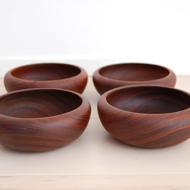 Set of 4 Scandinavian Mid Century Modern Solid Teak Bowls Made in Norway 