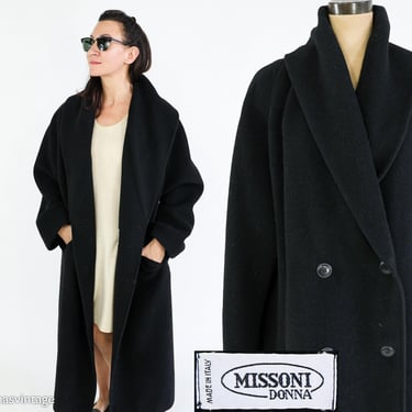 Missoni | 1990s Black Wool Coat | 90s Black Long Wool Coat | Missoni | USA 12 