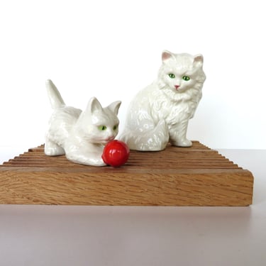 Vintage Goebel Cat And Kitten Figurines From West Germany, Set Of Two Small Ceramic Cats 