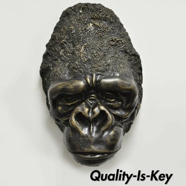 Large Cast Bronze 20" Gorilla Head Wall Sculpture Statue Wildlife Collector B