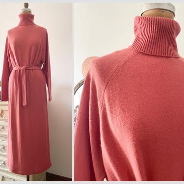 Vintage Jacques de Loux salmon pink cashmere sweater dress, gorgeous quality | 2 ply cashmere turtleneck sweater dress, M/L 