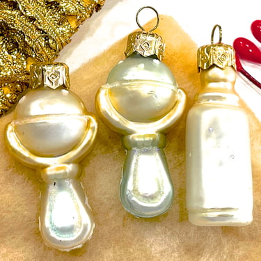 VINTAGE: 3pcs - Small Baby Glass Ornaments - Baby Rattle, Baby Bottle - - SKU 15-B1-00034479 
