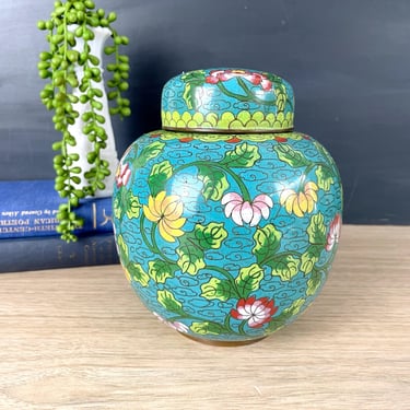 Chinese cloisonne enamel floral ginger jar 