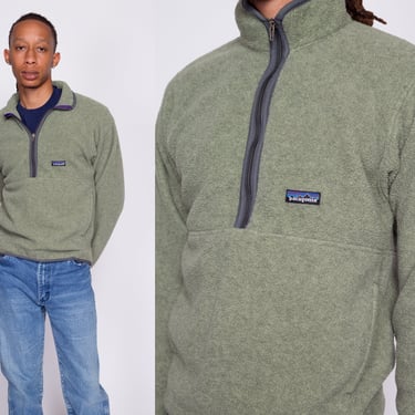 Small Vintage Patagonia Sage Green Synchilla Fleece Half Zip Sweatshirt | 90s Y2K Zip Front High Neck Plain Pullover 