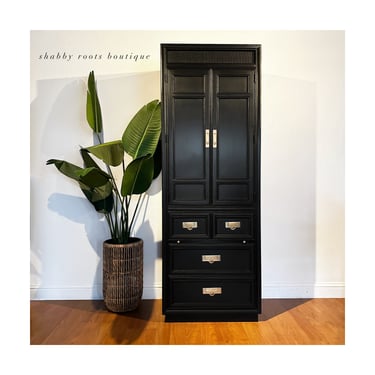 NEW! Black Mid Century Modern Campaign style armoire wardrobe closet vintage Stanley Furniture tall dresser • San Francisco, CA by Shab