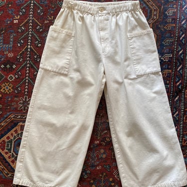 Minimalist unisex white 100% cotton wide leg cropped pant structured Japanese Sou Sou casual painter style pants drawstring size S/M 