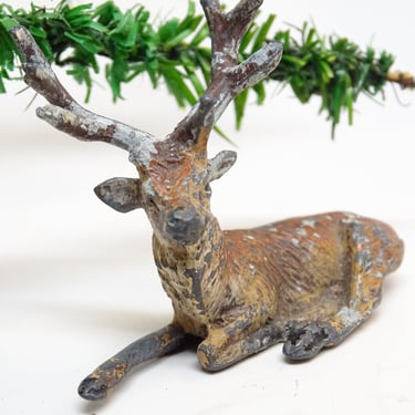 Small Antique Miniature German Reindeer Hand Painted, Deer for Christmas Putz or Nativity, Vintage Retro Decor 