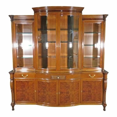 Burled Walnut Lighted Adams Style China Cabinet with Removable Crest