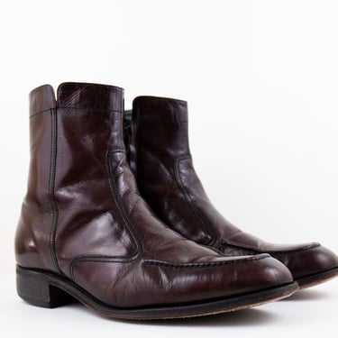 Vintage 70s Dark Burgundy Minimalist Chelsea Ankle Boots size 8 US Mens or 10 US Women's 
