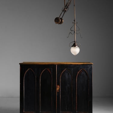 Arts & Crafts Copper Dentist Light /  Gothic Side Cabinet