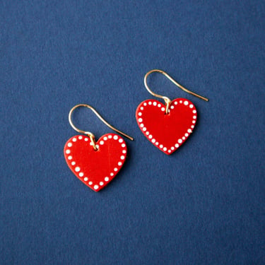 Spangled Red Heart Earrings - Sustainable Minimalist Leather Earrings 