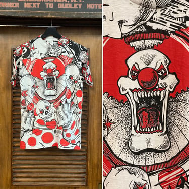 Vintage 1990’s Killer Clown Skull Punk Goth Cotton AOP T-Shirt, 90’s Tee Shirt, 90’s Graphic Tee, Vintage Clothing 