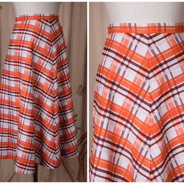 1930s? Skirt - Darling Autumnal Cotton Plaid Homemade Skirt - Likely 1970s from 30s Dress 