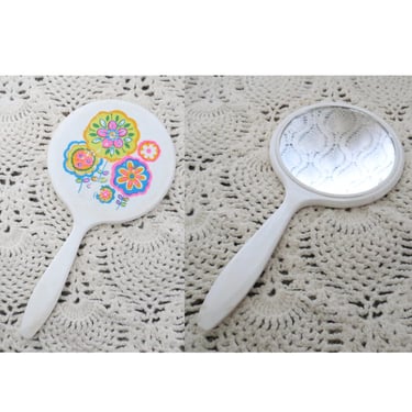 Vintage Flower Power Hand Mirror - 60s Mod Floral Handheld Vanity Mirrors 