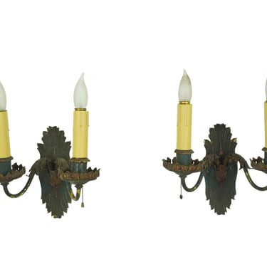 Pair of Antique French Brass 2 Arm Wall Sconces