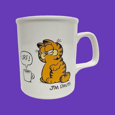 Vintage Garfield Mug Retro 1980s Enesco + URF! + I Like My Coffee to Sit Up and Bark + White Ceramic + Jim Davis + Cartoon + Drink + Kitchen 