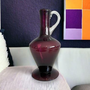 Vintage Bischoff Glass Amethyst Mid Century Modern Decanter Pitcher Vase 