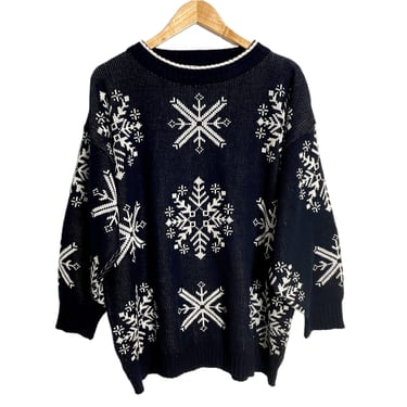 Black and white intarsia knit snowflake sweater - 80s vintage - size 38/20 