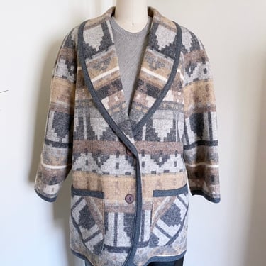 Vintage 80's Wool Blend Blanket Style Coat, Petite M L 