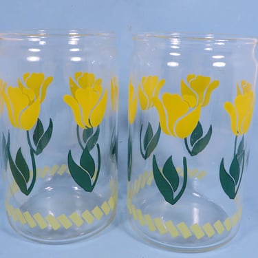 Set of 2 Vintage Yellow Tulip Handi Saver Glass Jars 