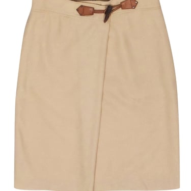 Carolina Herrera - Beige Wool Blend Faux Wrap Skirt Sz 6
