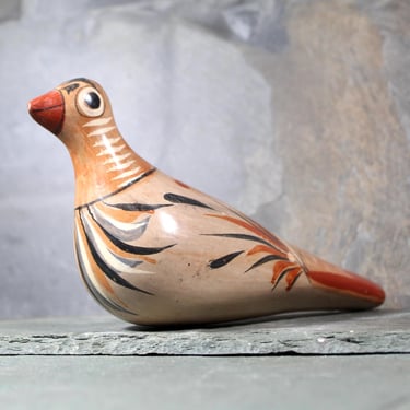 Vintage Tonala Mexican Folk Art | Ceramic Bird with Floral Plumage | Hand Painted Folk Art Mexico  | Bixley Shop 