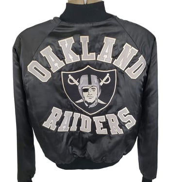 Vintage 1970's USA Sports Apparel Oakland Raiders Silver Black Bomber Jacket L Football 