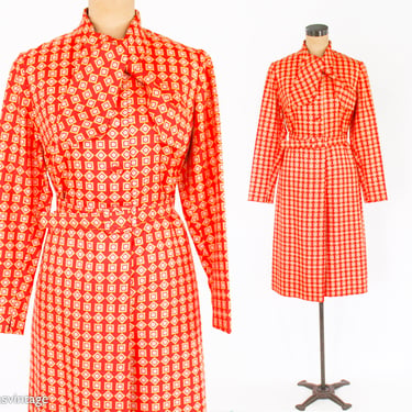 1980s Orange Print Dress | 80s Orange Geometric Print Dress | Doncaster | Medium 